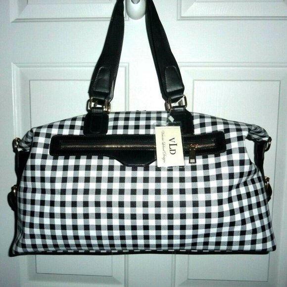 Victoria Leland Bags Nwt Victoria Leland Black And White Buffalo Check Weekender Duffel With